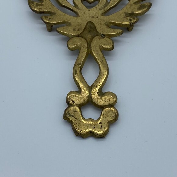 Vintage Solid Brass Trivet Hot Plate Decorative Eagle w/ Heart 7" Made in Japan - Picture 3 of 13